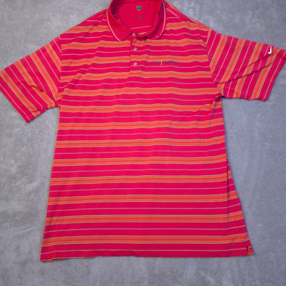 Nike Golf Polo Shirt Men' XL Red Orange Striped The Players Championship Fit Dry - Picture 1 of 14